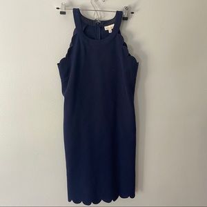blue scalloped trim shift dress